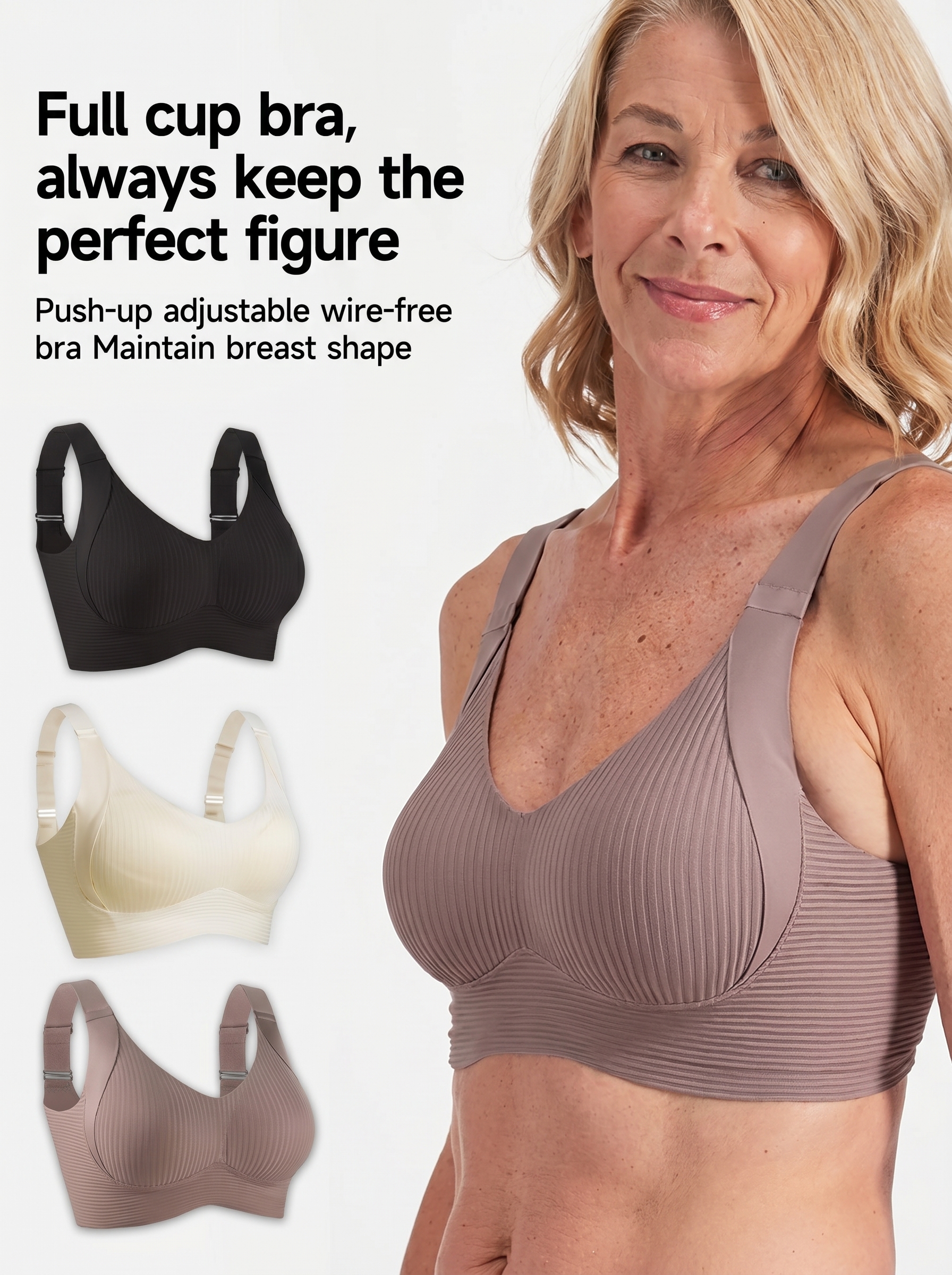 🔥Mother's Day Sale：Buy 1 Get 2 Free🔥Women's Ribbed Push Up Adjustable Wireless Bra