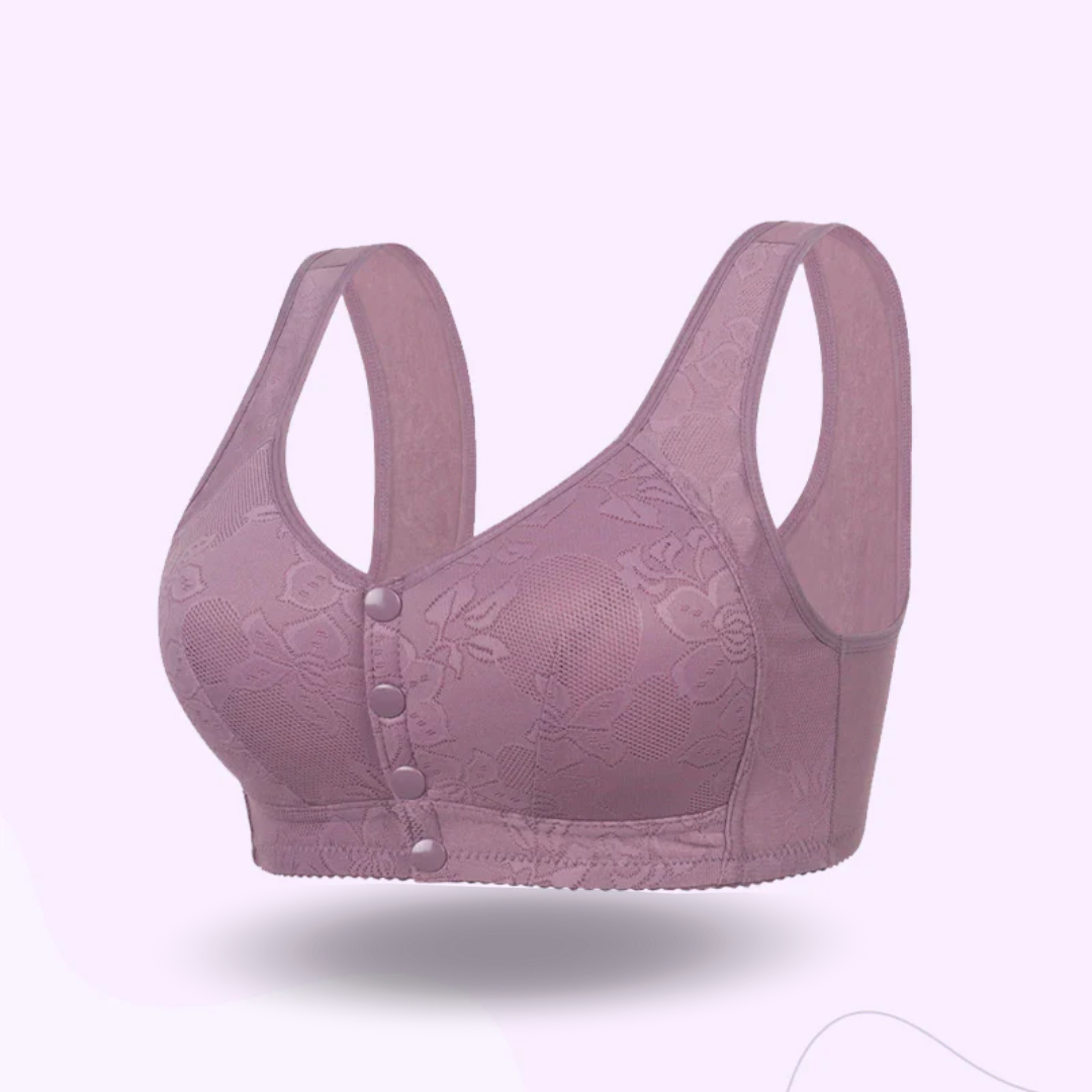 Embroidered Flowers Bra Wireless Front Button Bra Large Size For Women