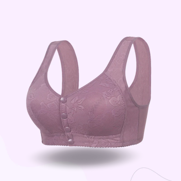 Embroidered Flowers Bra Wireless Front Button Bra Large Size For Women