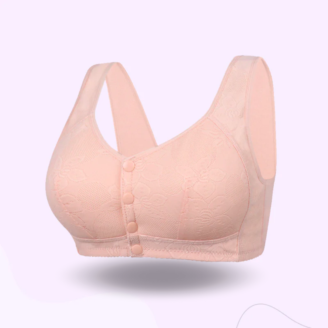 Embroidered Flowers Bra Wireless Front Button Bra Large Size For Women