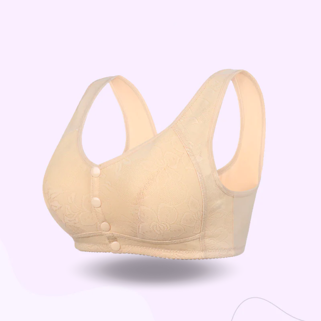 Embroidered Flowers Bra Wireless Front Button Bra Large Size For Women