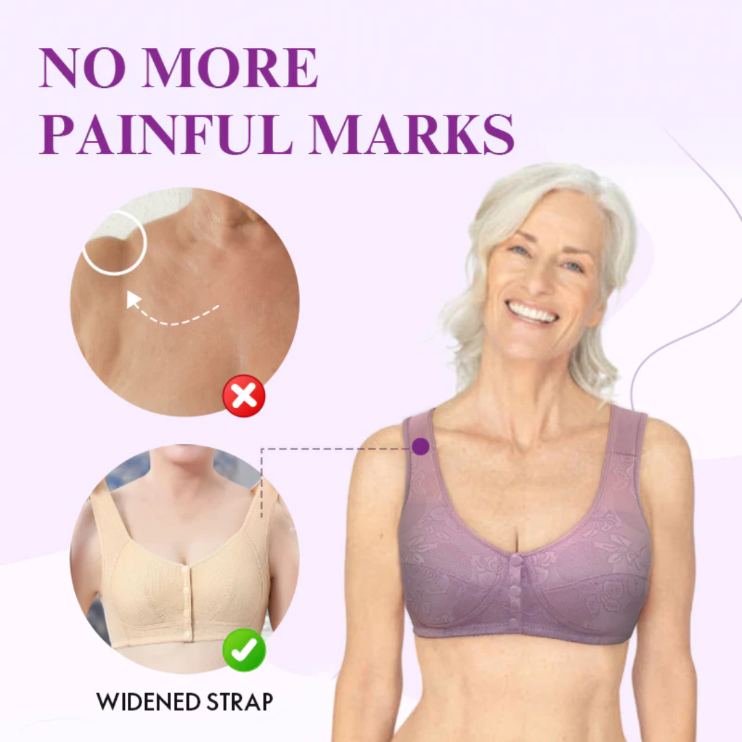 Embroidered Flowers Bra Wireless Front Button Bra Large Size For Women