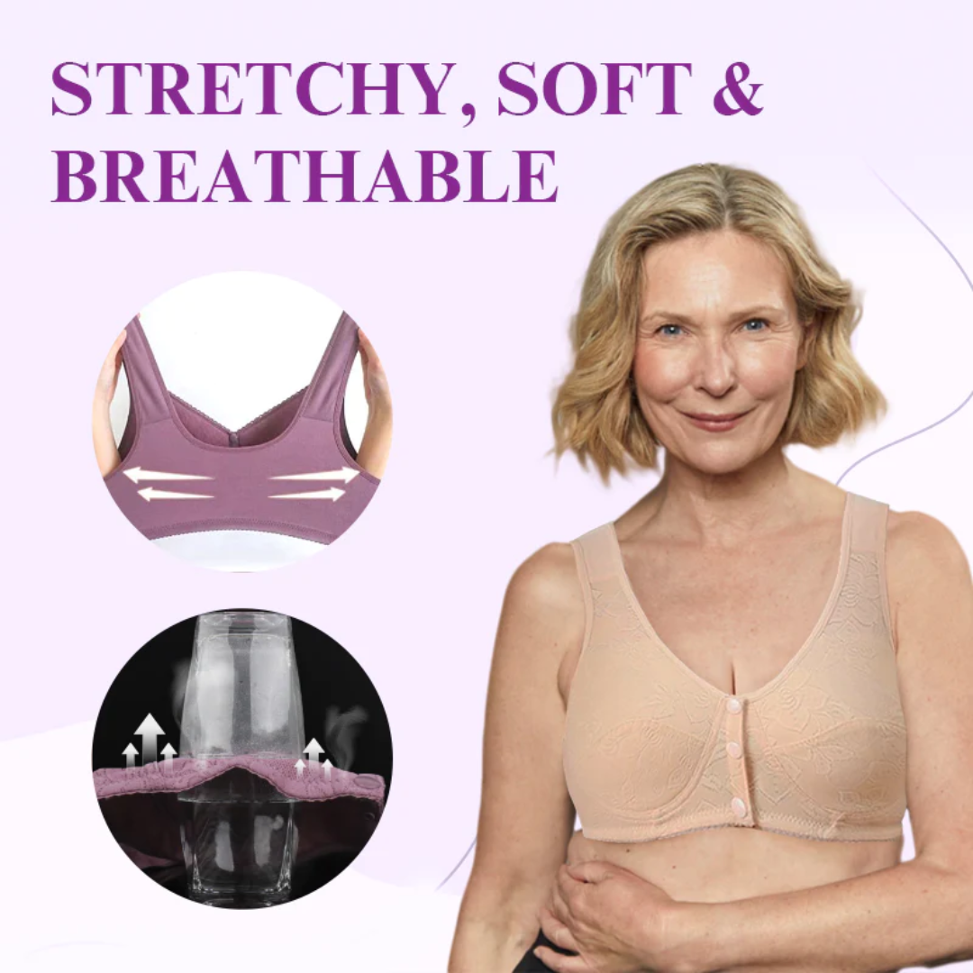 Embroidered Flowers Bra Wireless Front Button Bra Large Size For Women