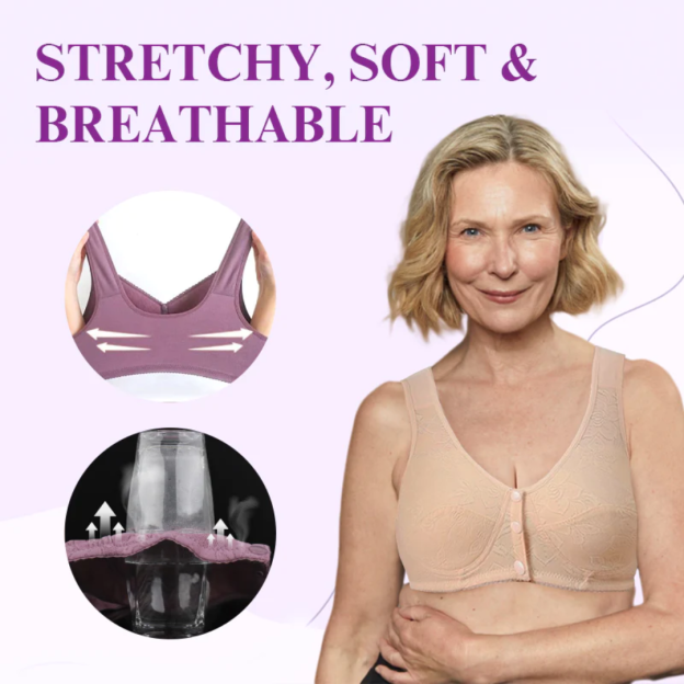 Embroidered Flowers Bra Wireless Front Button Bra Large Size For Women