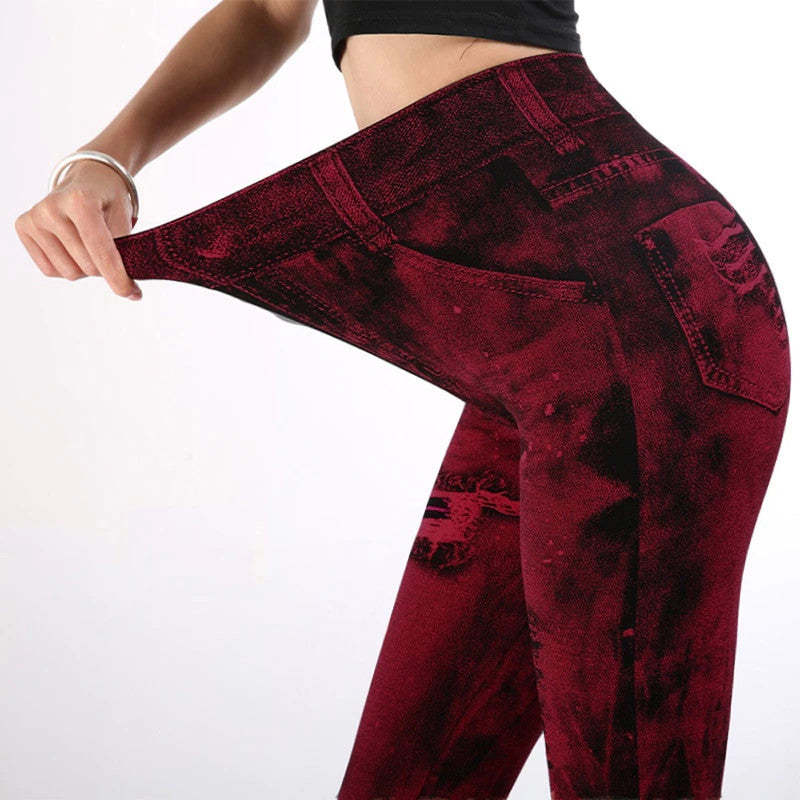 Fit Skinny High Waist Stretch Plus-Size Denim Jeans Leggings