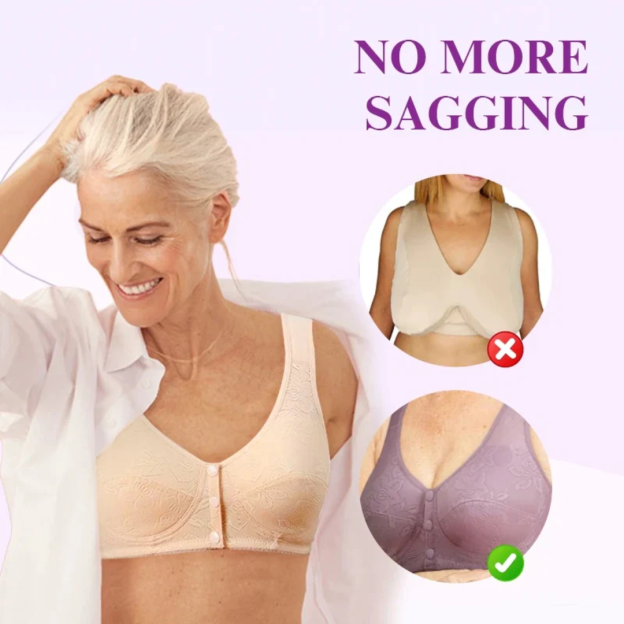 Embroidered Flowers Bra Wireless Front Button Bra Large Size For Women