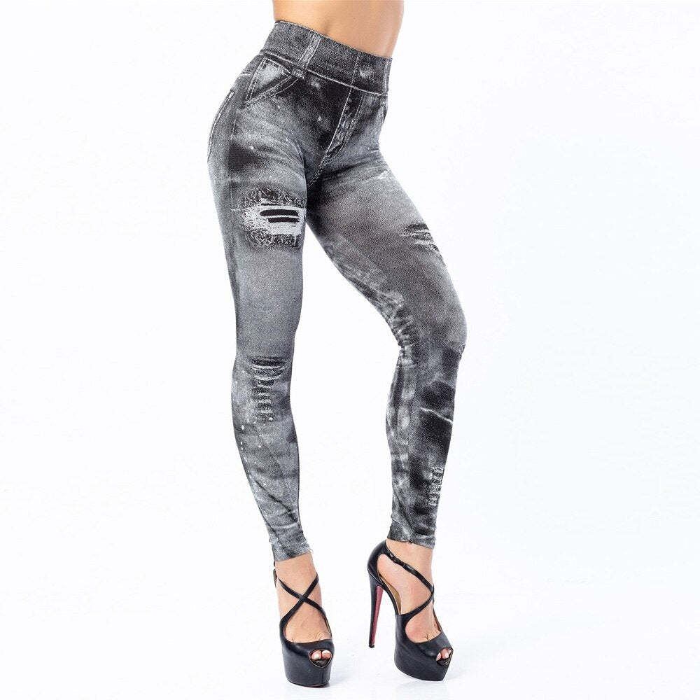 Fit Skinny High Waist Stretch Plus-Size Denim Jeans Leggings