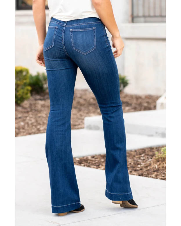 Pull-On High-Rise Flare Jeans