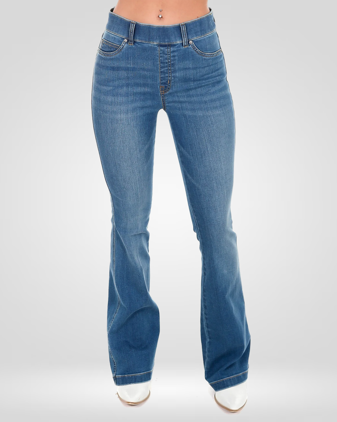 Pull-On High-Rise Flare Jeans