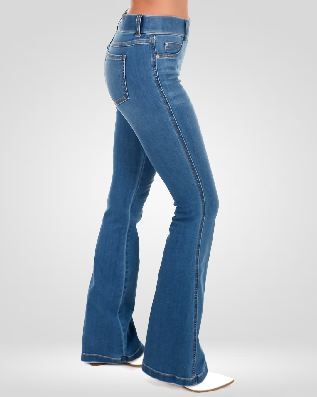 Pull-On High-Rise Flare Jeans