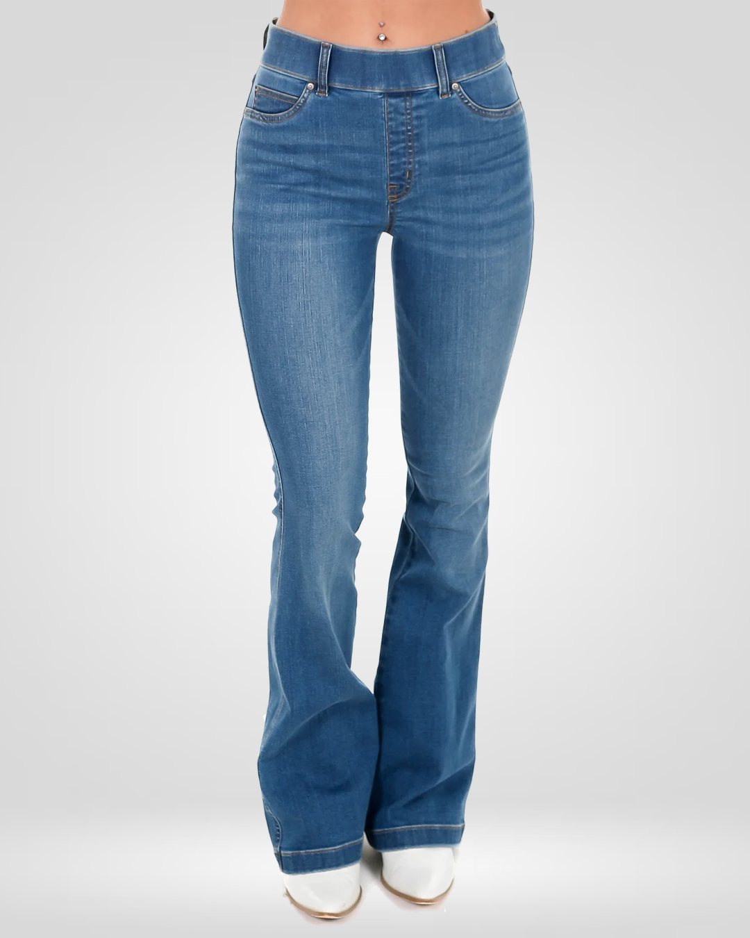Pull-On High-Rise Flare Jeans