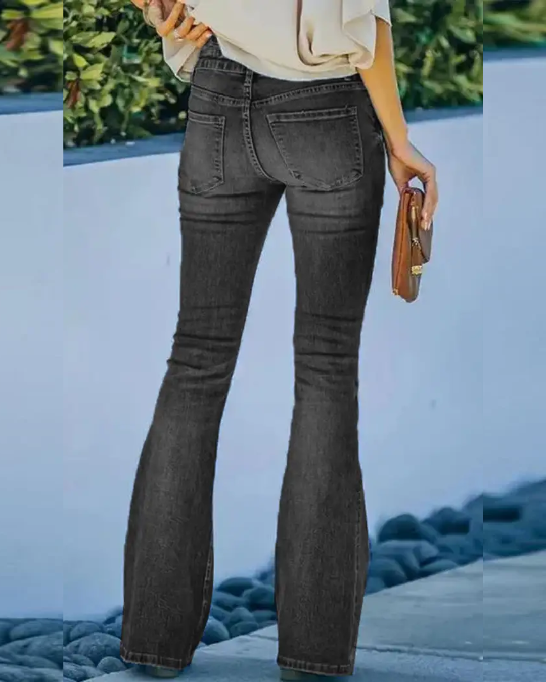 Button Fly High Rise Flare Jeans