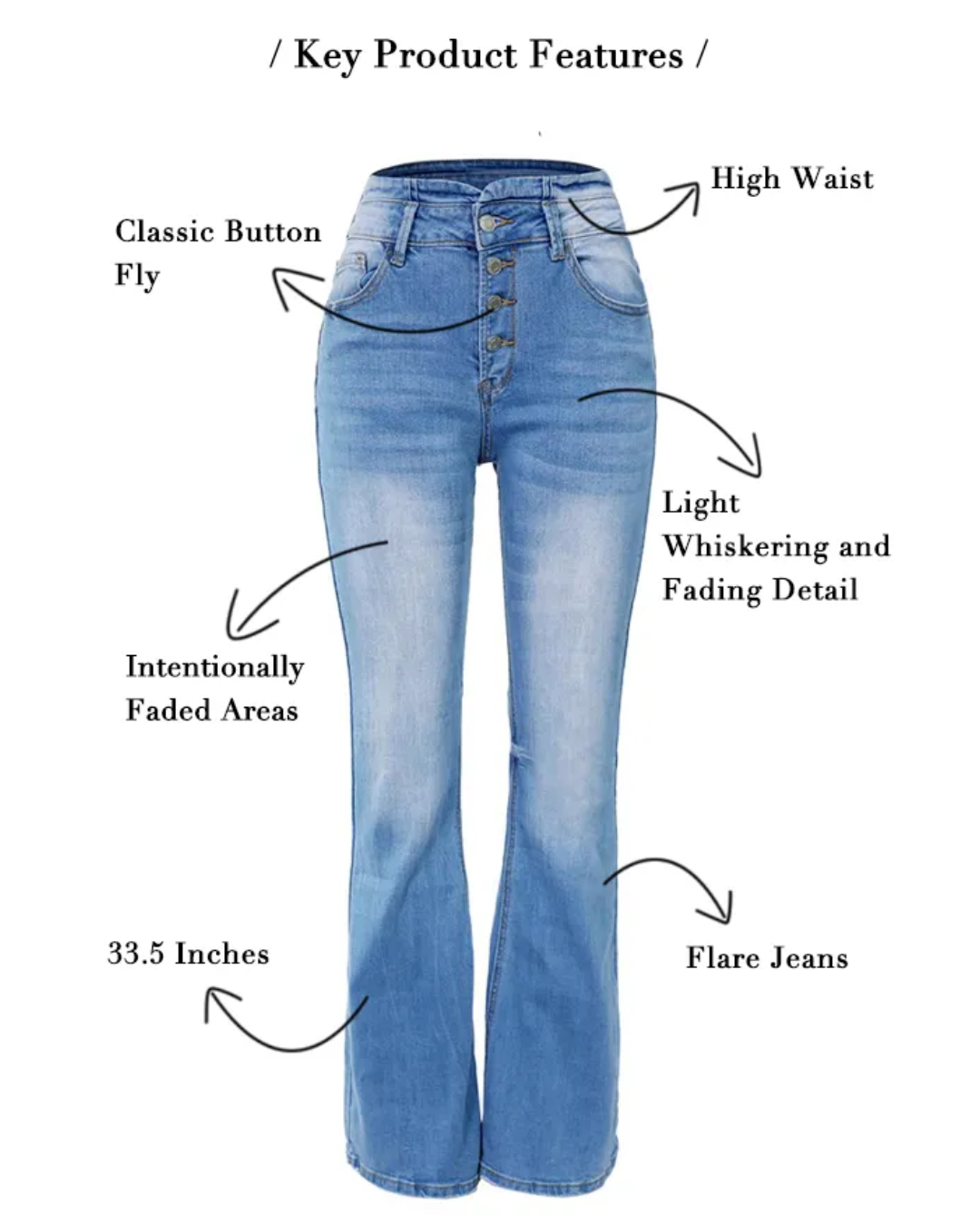 Button Fly High Rise Flare Jeans