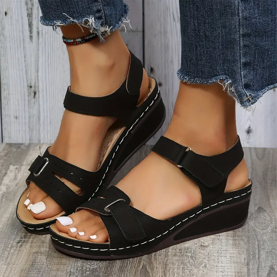 Comfyfleek Hook & Loop Ankle Strap Wedge Sport Sandals