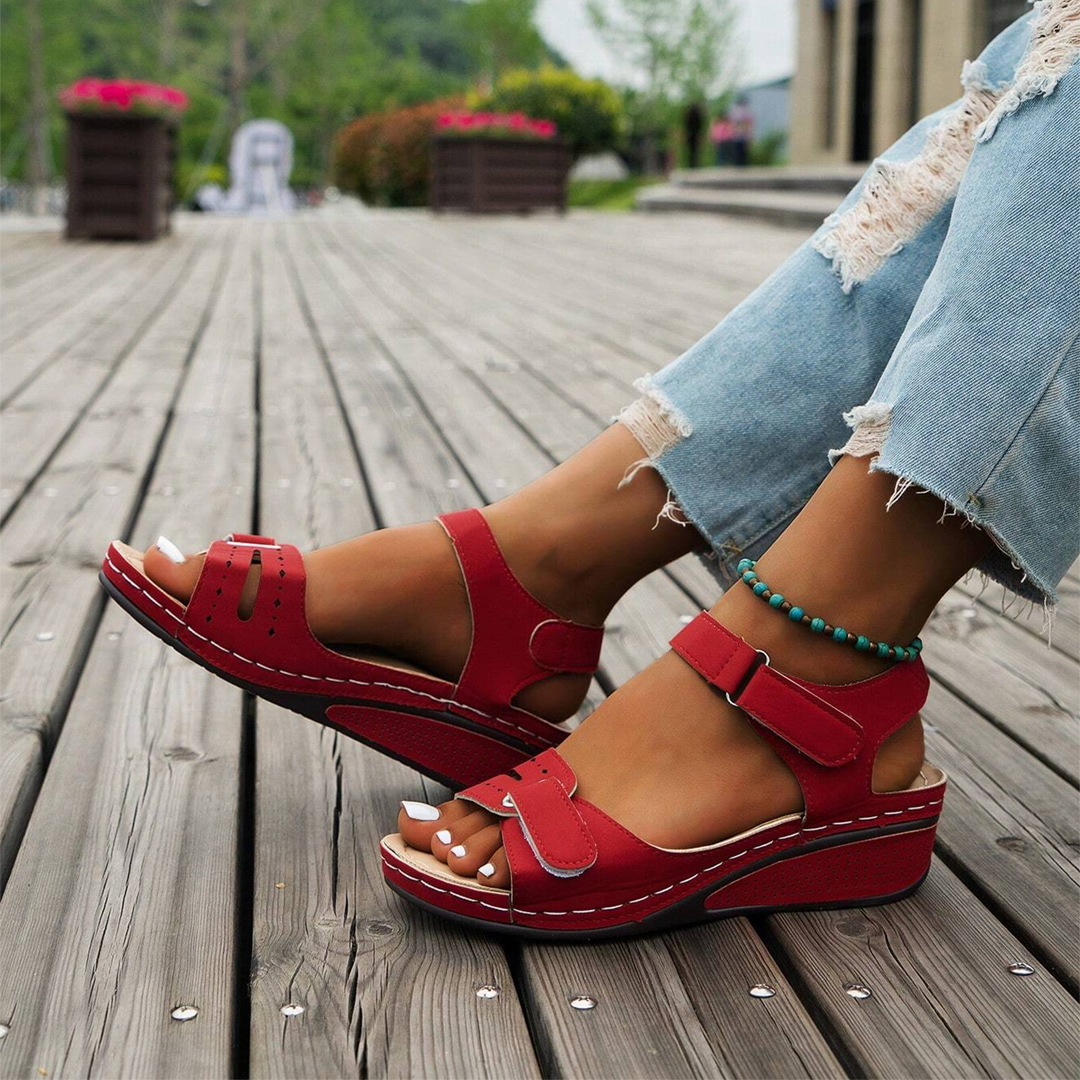 Comfyfleek Hook & Loop Ankle Strap Wedge Sport Sandals