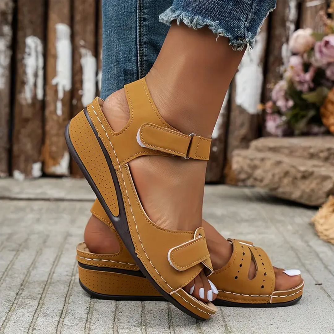 Comfyfleek Hook & Loop Ankle Strap Wedge Sport Sandals