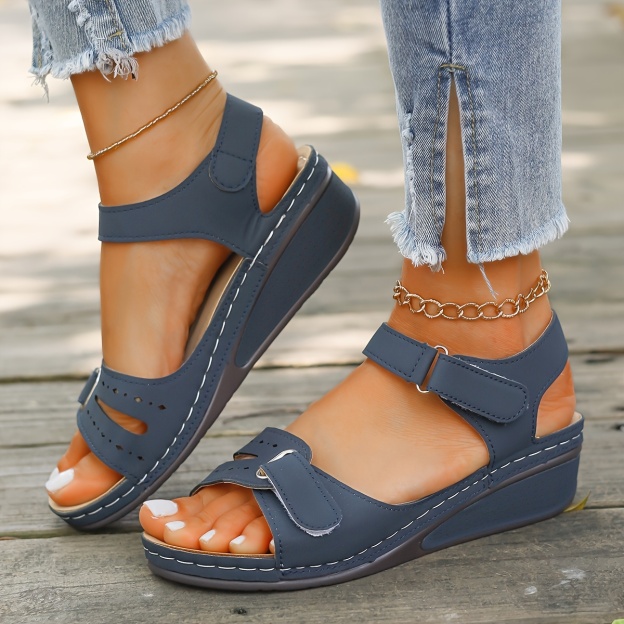 Comfyfleek Hook & Loop Ankle Strap Wedge Sport Sandals