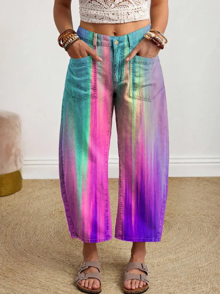 Women's Hippie Tie-dye Art Print Casual Cotton Trousers With Pockets
