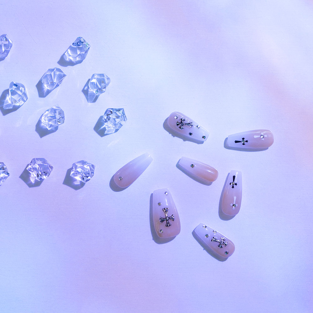 Divine Grace Press On Nails | Pink & Silver Cross Design