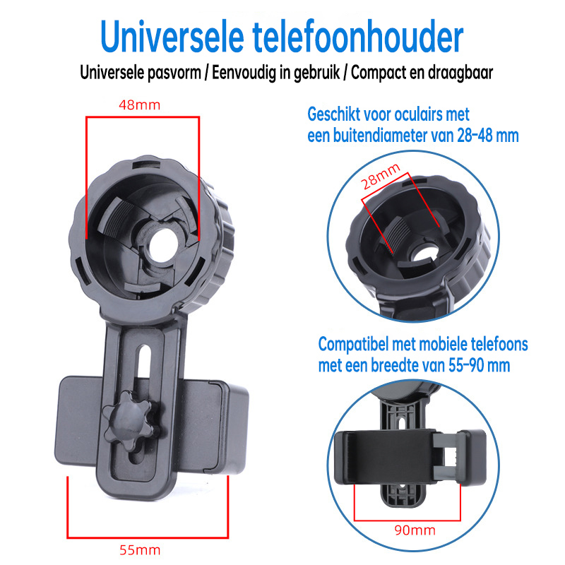 Telefoonhouder voor fotografie (Universeel, geschikt voor buitendiameter van 28–48 mm)