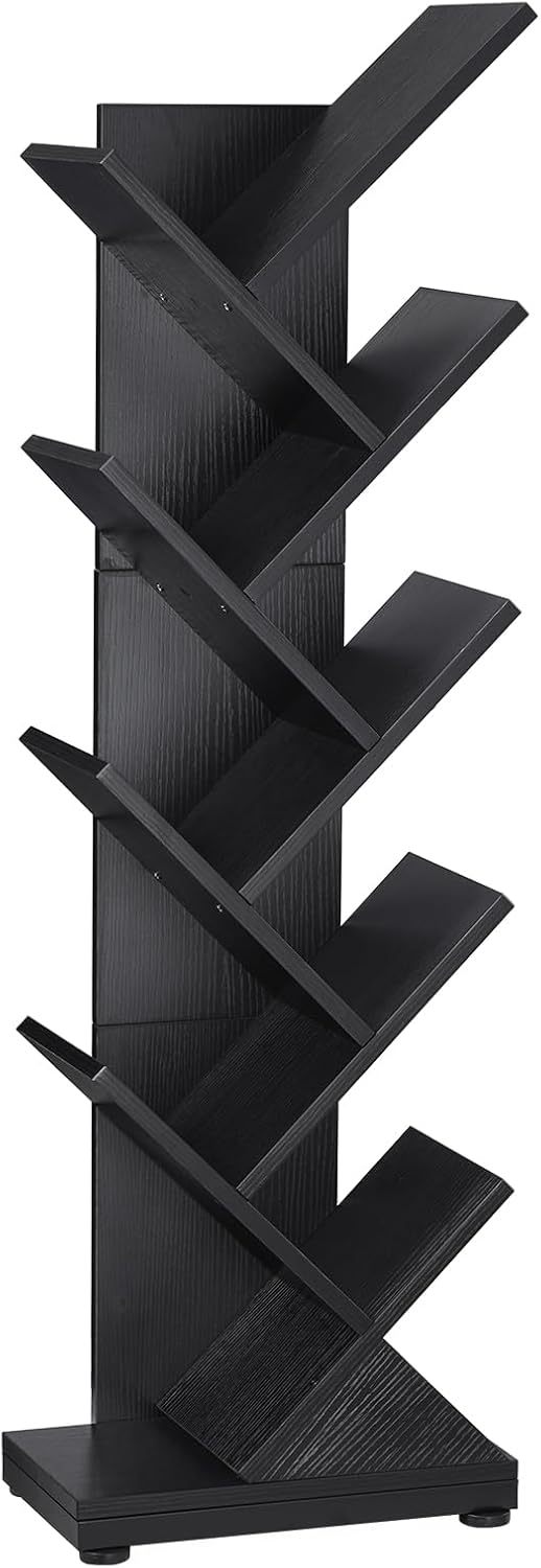 ruboka 4-Shelf Tree Bookshelf, 24.1-Inch Retro Floor Standing Bookcase Display for CDs/Magazine/Books, Small Bookshelf for Bedroom, Living Room, Office,Balcony, Black Storage Shelves DESK53A