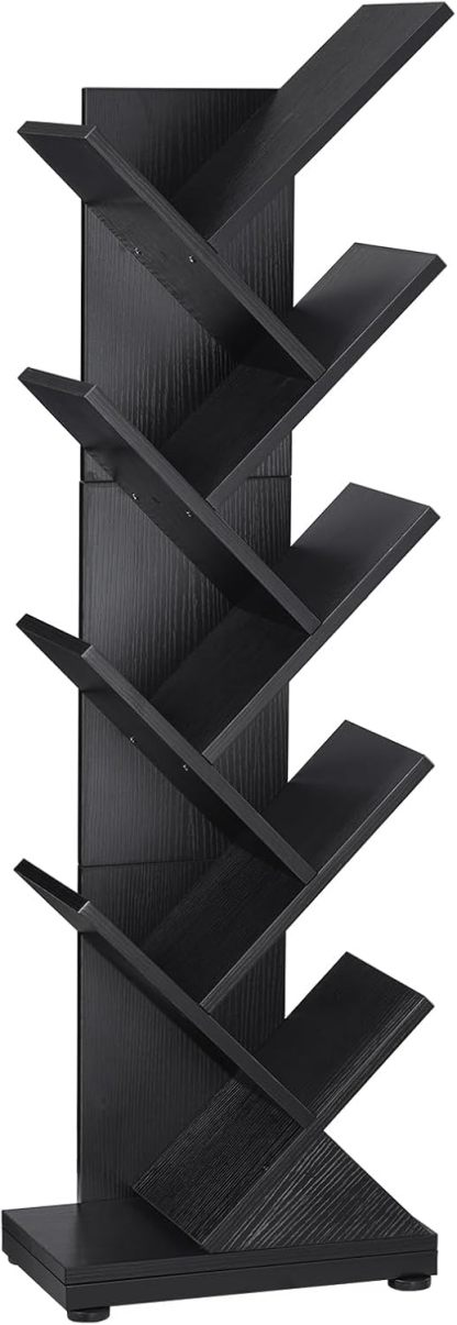 ruboka 4-Shelf Tree Bookshelf, 24.1-Inch Retro Floor Standing Bookcase Display for CDs/Magazine/Books, Small Bookshelf for Bedroom, Living Room, Office,Balcony, Black Storage Shelves DESK53A