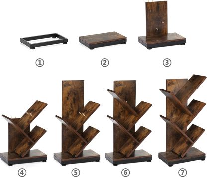 ruboka 4-Shelf Tree Bookshelf, 24.1-Inch Retro Floor Standing Bookcase Display for CDs/Magazine/Books, Small Bookshelf for Bedroom, Living Room, Office,Balcony, Black Storage Shelves DESK53A