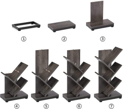 ruboka 4-Shelf Tree Bookshelf, 24.1-Inch Retro Floor Standing Bookcase Display for CDs/Magazine/Books, Small Bookshelf for Bedroom, Living Room, Office,Balcony, Black Storage Shelves DESK53A