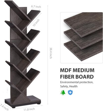 ruboka 4-Shelf Tree Bookshelf, 24.1-Inch Retro Floor Standing Bookcase Display for CDs/Magazine/Books, Small Bookshelf for Bedroom, Living Room, Office,Balcony, Black Storage Shelves DESK53A