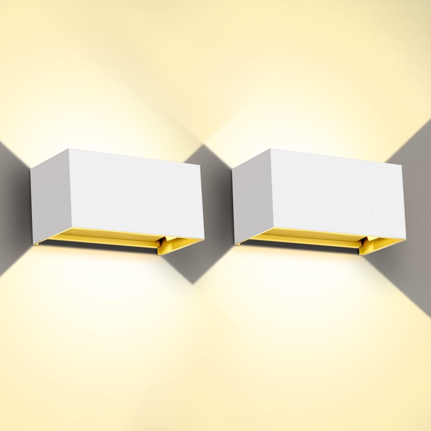 CLICKFUSION 20 W LED Wall Light Indoor / Outdoor, 2 Pieces Outdoor Lights, 3000 K Warm White LED Outdoor Light, Rectangular Adjustable Beam Angle, Up Down Wall Lights, IP65 Waterproof (White)