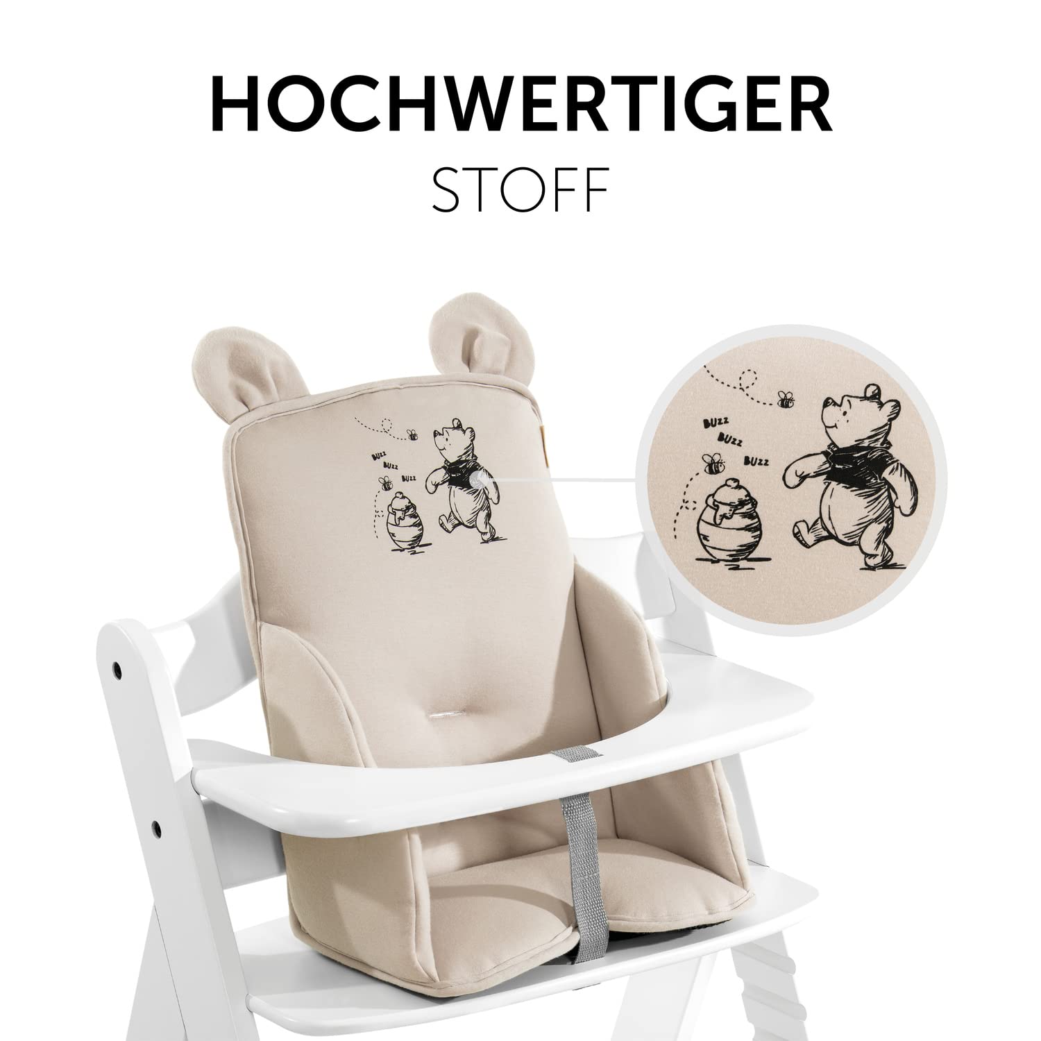 CLICKFUSION Sitzverkleinerer Kissen Alpha Cosy Kompatibel mit Alpha+ Beta+ & Arketa Hochstuhl Babys 6-36 Monate Hochstuhl Sitzkissen mit hoher Rückenlehne & Stabilen Seiten (Disney Winnie the Pooh Beige)