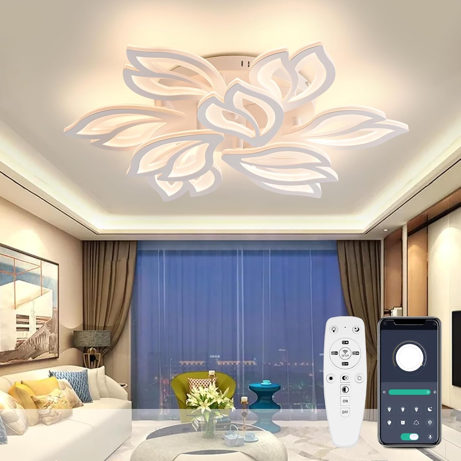 CLICKFUSION LED-Deckenleuchte mit Fernbedienung, Verstellbares Licht 120 W 14400 LM, Acryl-Deckenleuchten für Schlafzimmer Wohnzimmer [Energieklasse E]