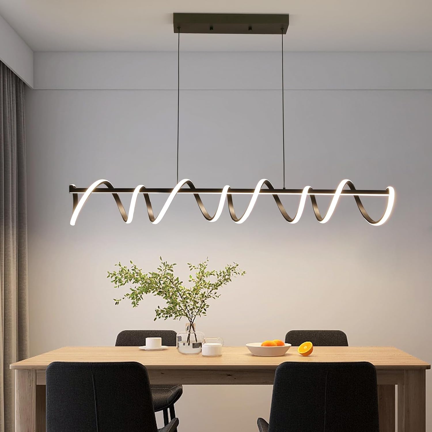 CLICKFUSION 120cm Spirale Hängelampe, Kreative LED Pendelleuchte, Esszimmerlampe Dimmbar 10% - 100% Helligkeit, 3000k/4500k/6000k Lineare Kronleuchter, Höhe 150cm Einstellbar Für Esszimmer, Wohnzimmer [Energieklasse E]