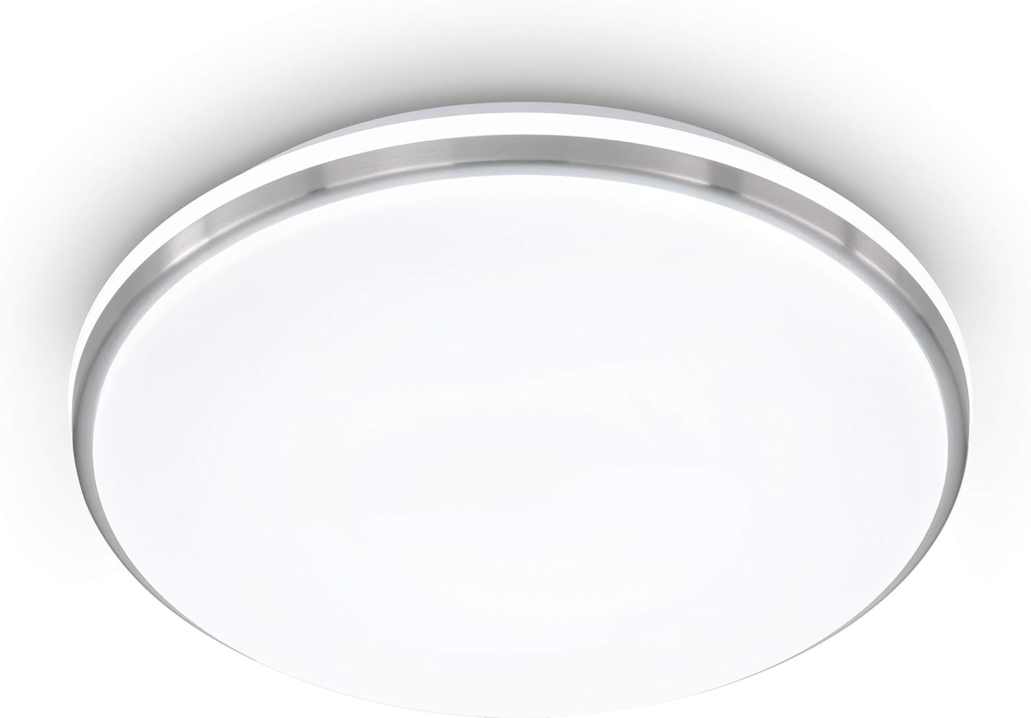 CLICKFUSION LED ceiling light Marunella, wall lamp Ø 34 cm in steps dimmable, ceiling lamp modern made of steel in nickel matt and plastic white, living room lamp neutral white [Energy Class F]