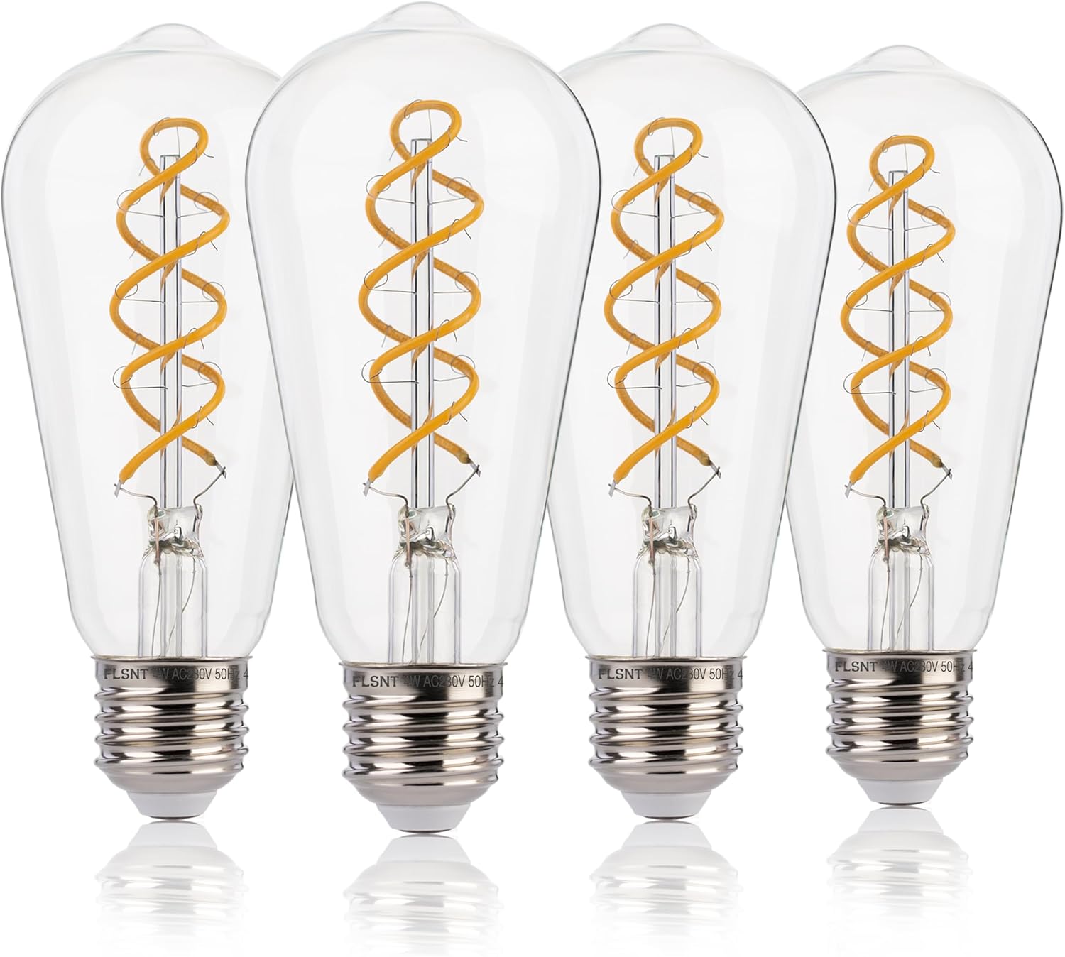 CLICKFUSION Edison Vintage Glühbirne E27, ST58 Retro LED Spiral Filament Lampen, 4W(Ersetzt 40W), 2200K Warmweiß, nicht dimmbar, CRI90, Klar Glas, 4 Stück