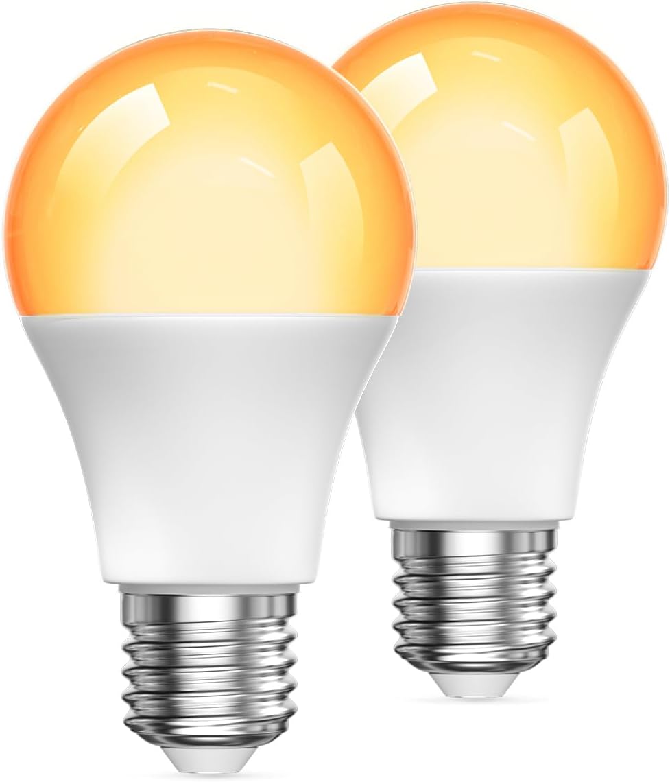 CLICKFUSION E27 LED Glühbirne 2000K, Bernstein Warmlicht Blaulicht-Blockierung Nachtlicht 9W (Ersetzt 60W E27 Leuchtmittel Weiches Warmweißes für Schlafzimmer, Gesunder Schlaf, Babyzimmerlicht, 2 Stück