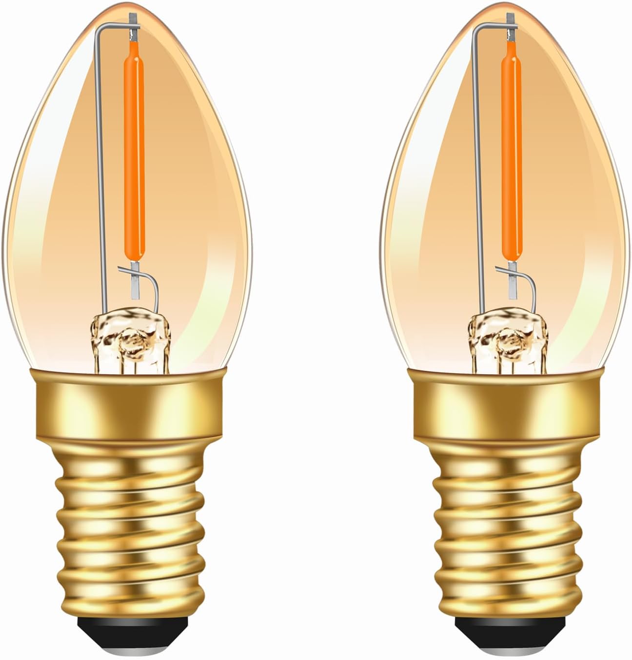 CLICKFUSION 2 Stück C7 LED Kerze Birne 0.5W E14 Filament Glühbirne Ersetzt 5W Warmweiß 2200K 50LM 220V Amber Vintage Edison E14 für Weihnachtsdeko Nachtlicht Salzelampe, Nicht Dimmbar [Energieklasse G]