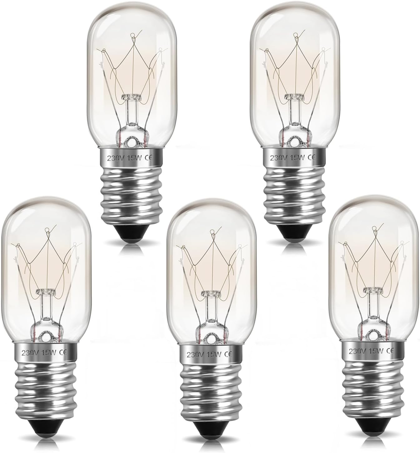 CLICKFUSION 5 Stück E14 Kühlschranklampe, Dimmbar, Hitzebeständig bis 300 Grad, 100LM Warmweiß 2700K, E14 Salzlampenbirnen für Kühlschrank, Mikrowelle, Dunstabzugshaube, Salzsteinlampe [Energieklasse G]