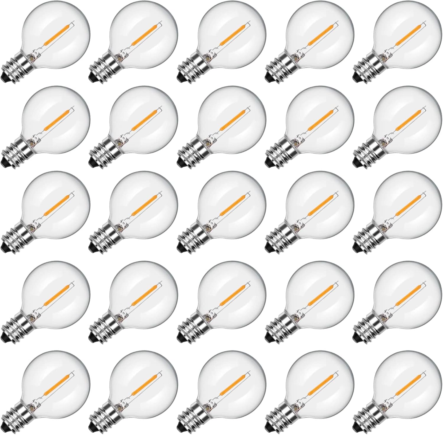 CLICKFUSION G40 LED Ersatzbirnen 25 Stück, Klare Globe Glass Glühbirnen, G40 Terrassenbeleuchtung Partygarten Garten Hochzeit Dekoration, Passend für E12/C7-Sockel, 0,6 Watt, Warmweiß (G40 LED Plastic Bulbs)