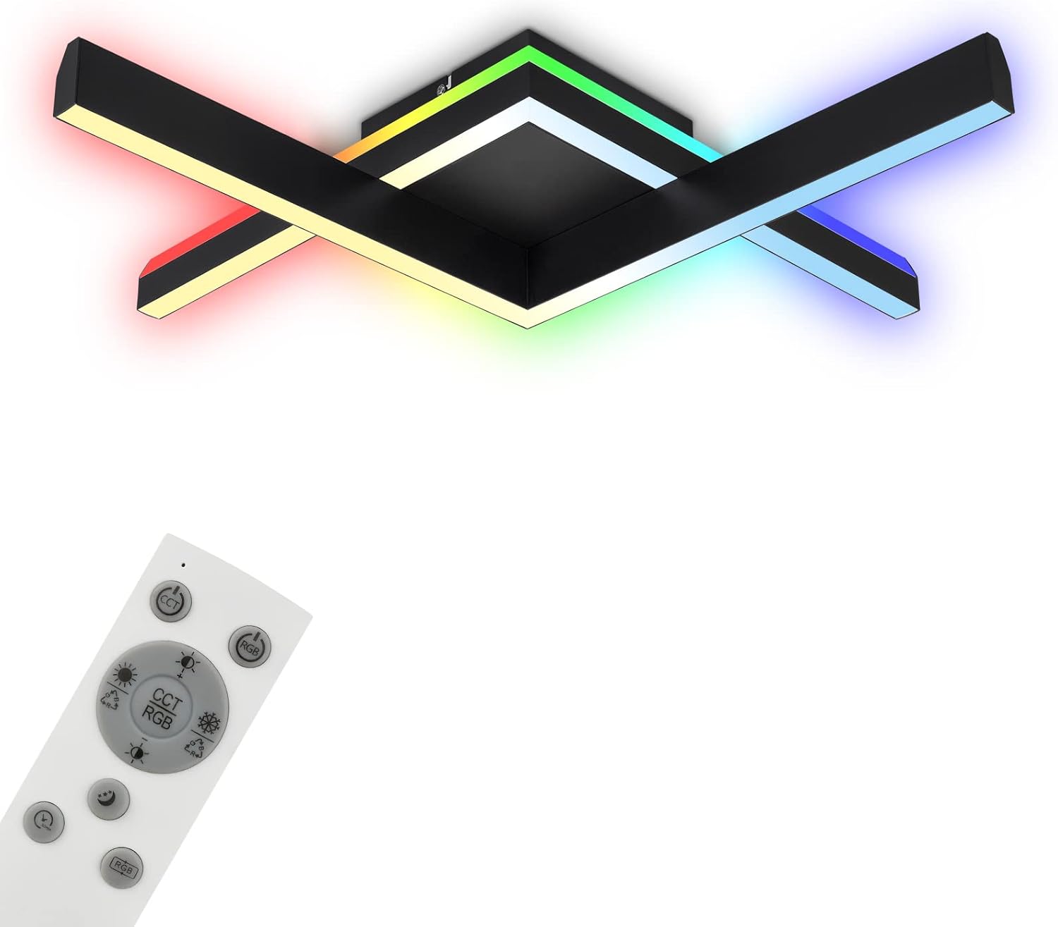 CLICKFUSION Lights - Ceiling Light RGB Backlight LED Ceiling Light Dimmable Colour Temperature Adjustable LED Frame RGB Remote Control Black