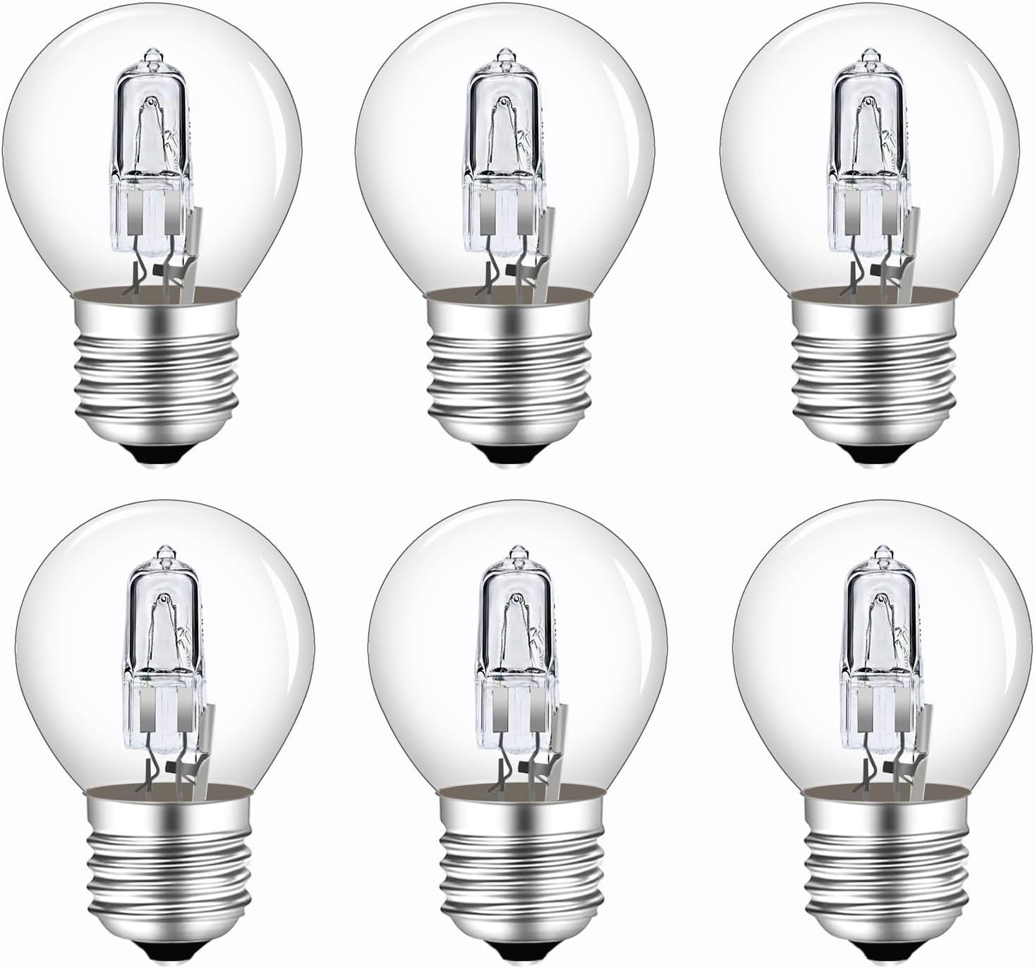 CLICKFUSION 6 Stück Halogenlampe E27 42W Dimmbar, 613LM Warmweiß 2700K Vintage Klar Glas Halogen Glühbirne AC 230V Globe G45 E27 42 Watt Schraubbirne für Kronleuchter, Wandlampe [Energieklasse G]