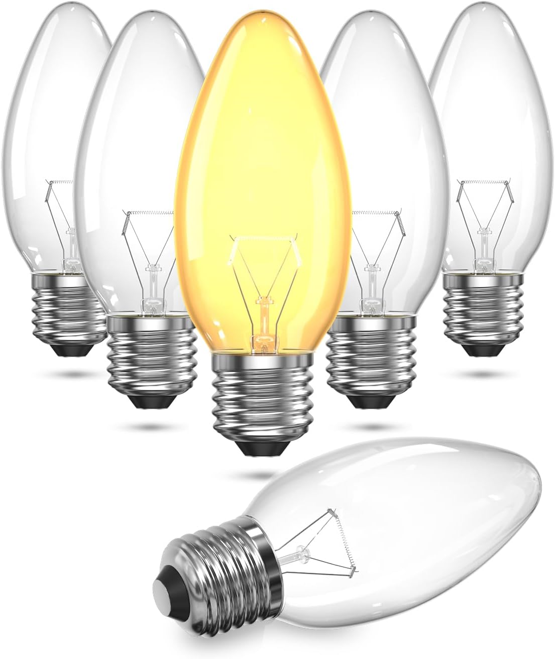 CLICKFUSION Glühbirne Kerze E27 HalogenLampe C35 42W Leuchtmittel Dimmbar Warmweiß 2600K 230V, Edison Schraube Kerzenlampe Klarer Transparenter 300Lm für Schlafzimmer Küche Wohnzimmer, 6 per Pack [Energieklasse G]