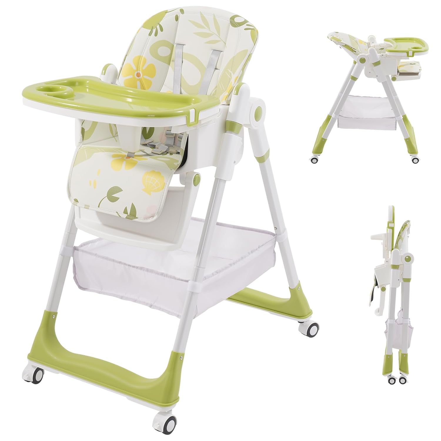 CLICKFUSION Hochstuhl Baby Klappbar, Kinderhochstuhl mit Fußstütze, Rädern, Verstellbare Höhe und Rückenlehne, Vielseitiger Hochstuhl Baby ab Geburt