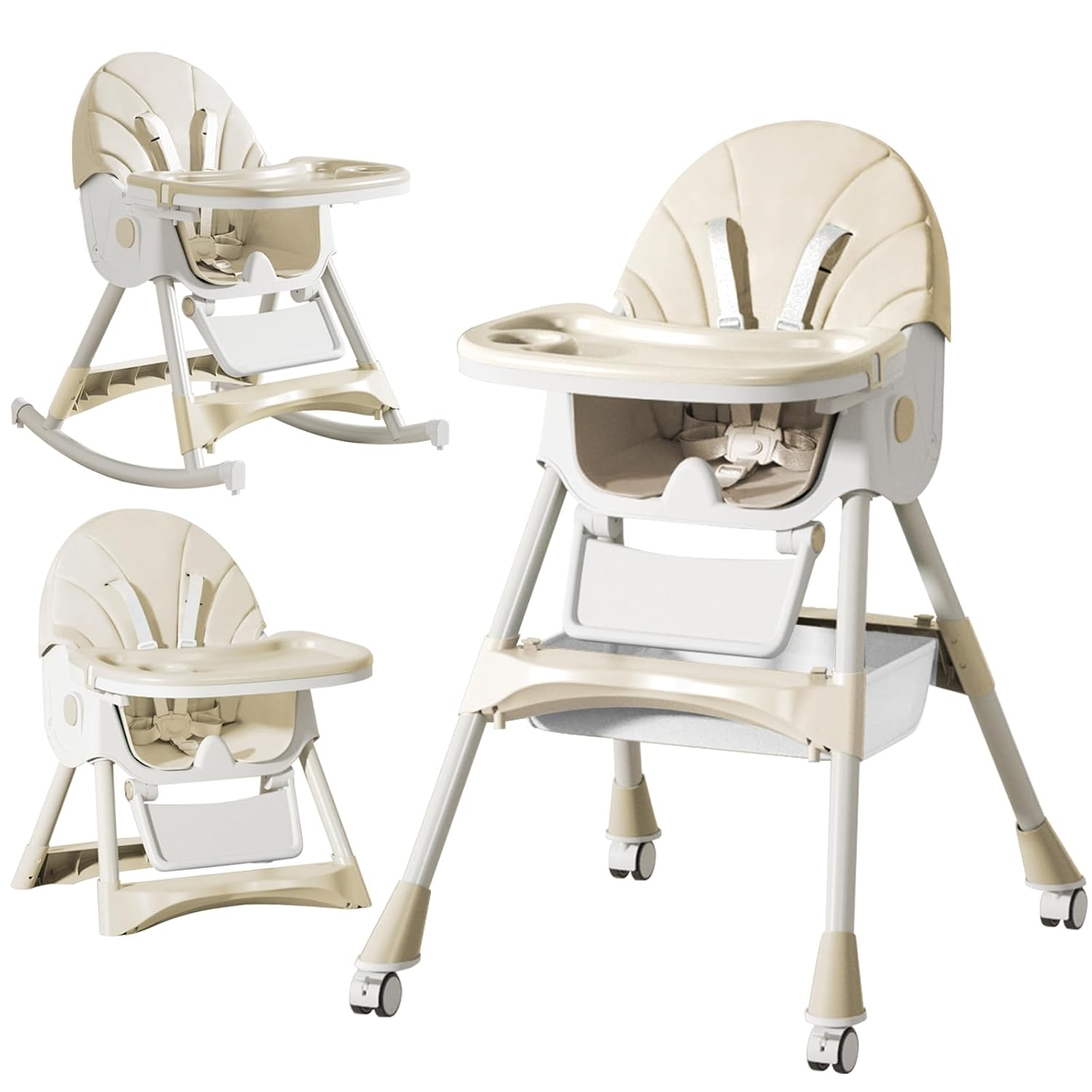 CLICKFUSION Hochstuhl Baby 6in1 Kinderhochstuhl mit Babyliege und Baby Schaukelstuhl, Verstellbar Klappbar Hochstuhl Baby mit Essbrett und Rollen,Korb, mitwachsend ab 6 Monate bis 6 Jahre Babystuhl