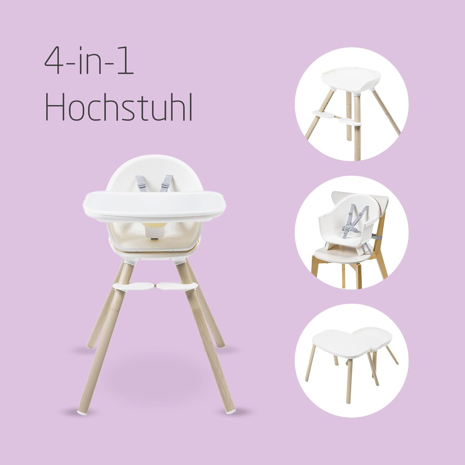 CLICKFUSION Moa 4-in-1 Kinderhochstuhl mitwachsend, 6 Mon–7 Jahre, 0–25kg, verstellbarer Hochstuhl Baby, in eine Sitzerhöhung, einen Hocker und einen kleinen Tisch mit Sitz verwandelbar, Beyond White