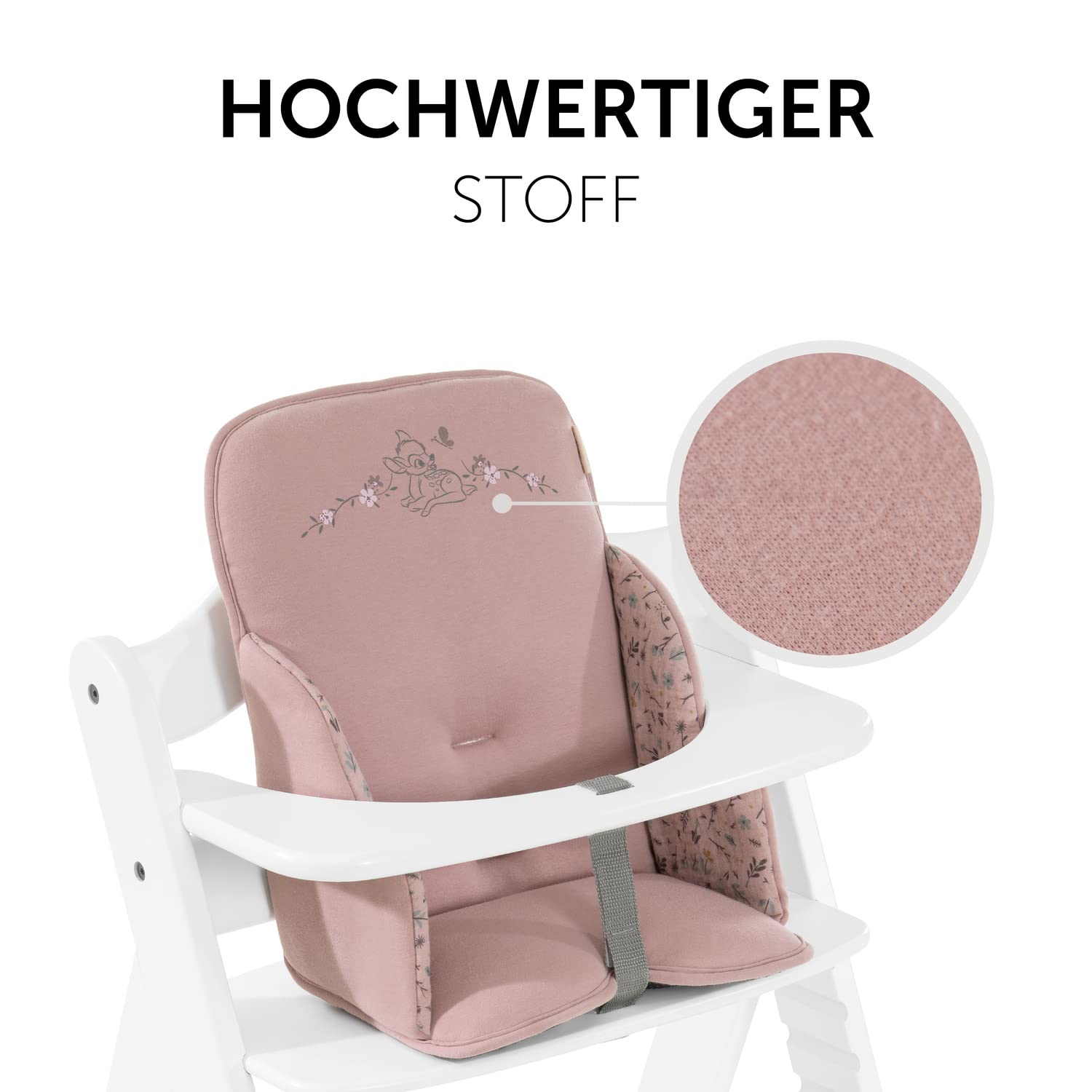 CLICKFUSION Sitzverkleinerer Kissen Alpha Cosy Kompatibel mit Alpha+, Beta+ & Arketa Holzhochstuhl für Babys 6-36 Monate Hochstuhl Sitzkissen mit hoher Rückenlehne & Stabilen Seiten (Disney Bambi Rose)