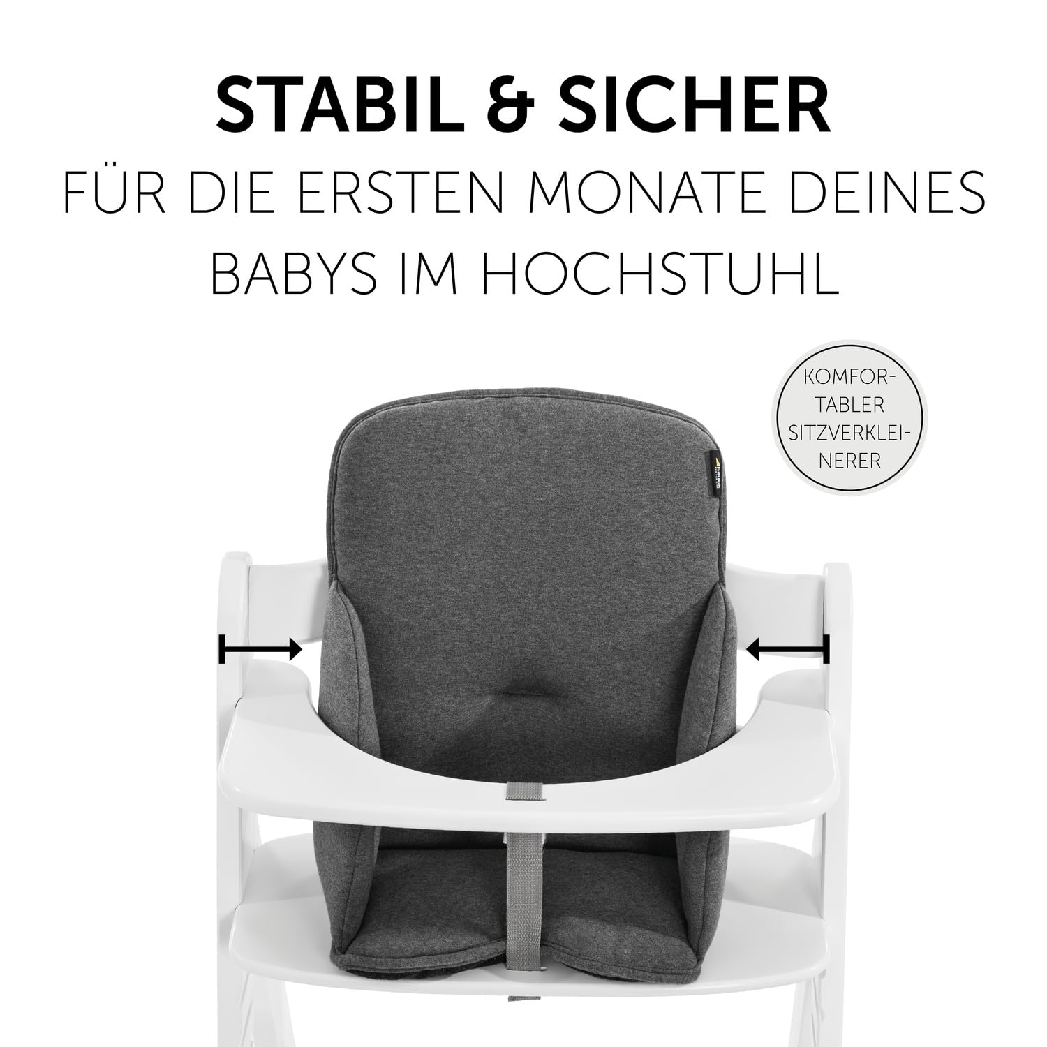CLICKFUSION Sitzverkleinerer Kissen Alpha Cosy Kompatibel mit Alpha+, Beta+ & Arketa Holzhochstuhl für Babys 6-36 Monate Hochstuhl Sitzkissen mit hoher Rückenlehne & Stabilen Seiten (Jersey Charcoal)