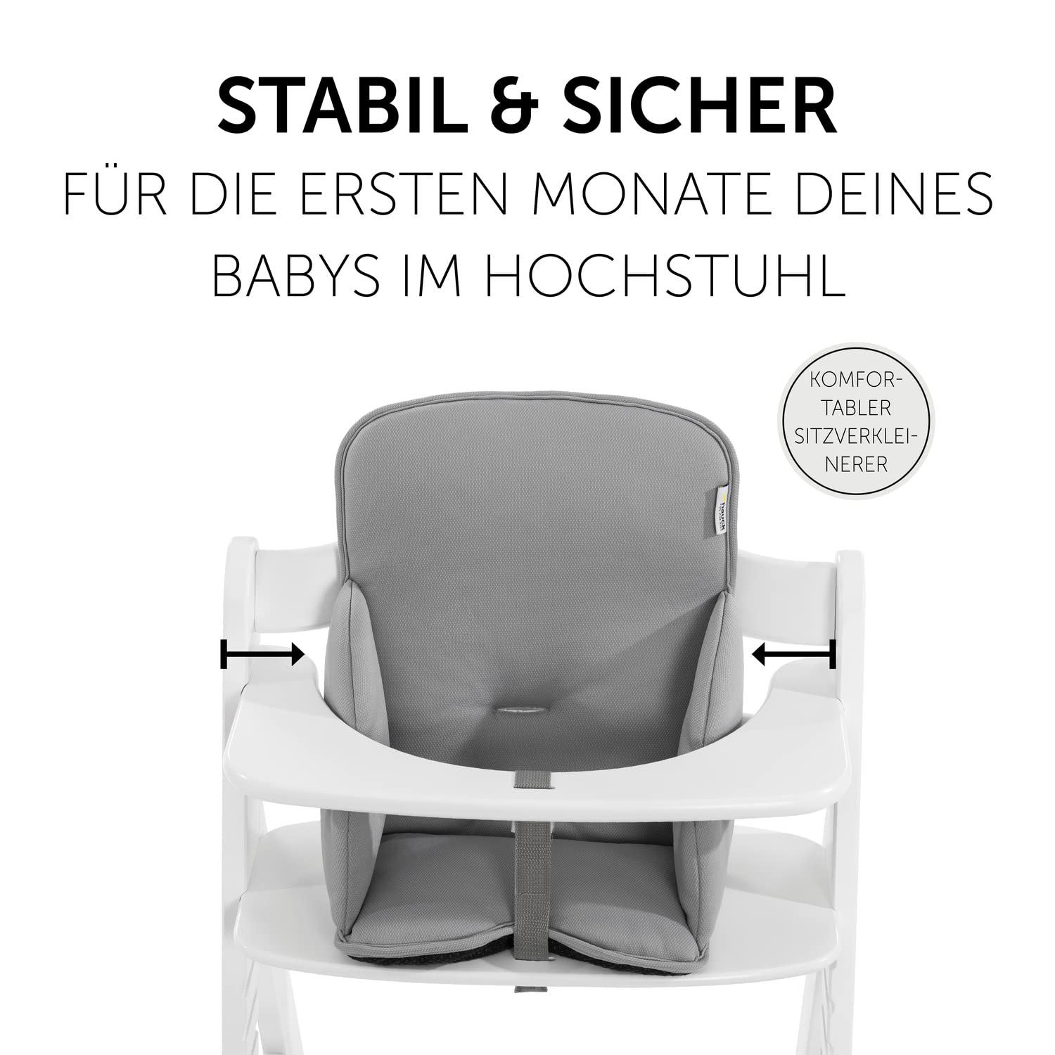 CLICKFUSION Sitzverkleinerer Kissen Alpha Cosy Kompatibel mit Alpha+, Beta+ & Arketa Holzhochstuhl, für Babys 6-36 Monate, Hochstuhl Sitzkissen mit hoher Rückenlehne und Stabilisierten Seiten (Stretch Grey)