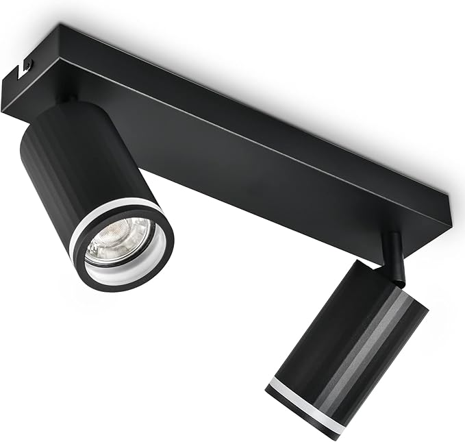 CLICKFUSION LED Ceiling Spotlight 2-Bulb Black Rotatable and Swivelling Ceiling Spotlight Removable Front Ring GU10 Ceiling Lamp Spot Lamp for Living Room, Bedroom, Aisles I Without Luminaires [Energy Class A]