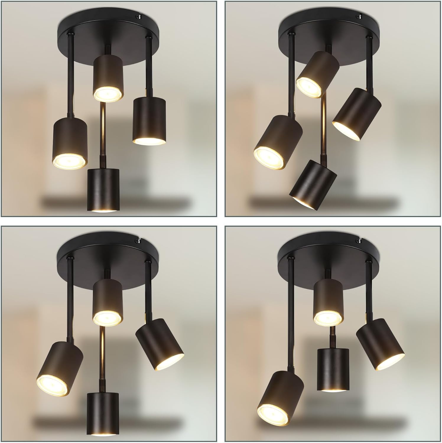 CLICKFUSION Deckenstrahler 4 Flammig Deckenlampe Schwarz - Schwenkbar Deckenleuchte LED GU10 Küchenlampe 350° Deckenspots Flurlampe Strahler für Küche Flur Schlafzimmer Wohnzimmer (ohne Leuchtmittel)